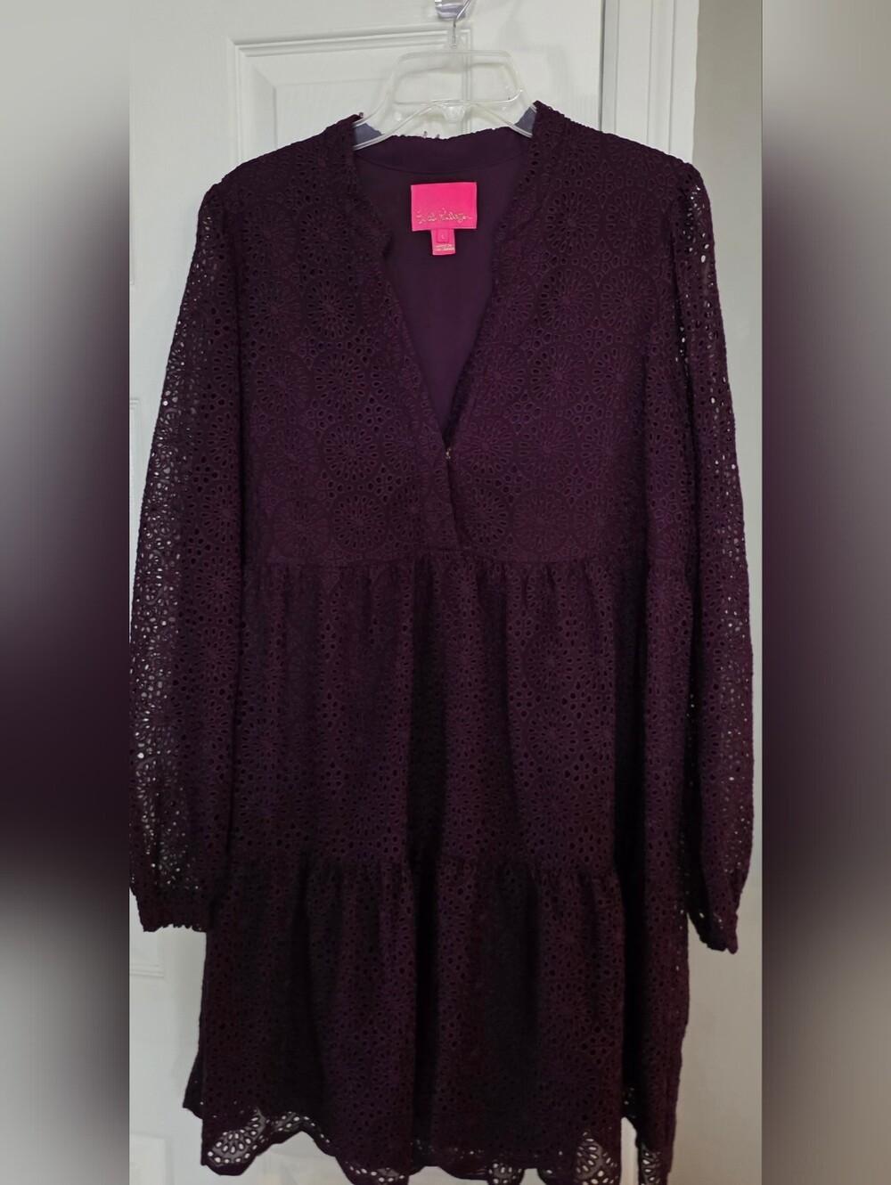 Lilly Pulitzer Winona Eggplant Purple Eyelet Dress Large